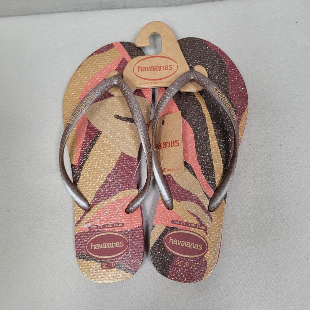 Havaianas Slim Amaranth Glitter Flip Flop Sandals Womens Size 7/8 4145766